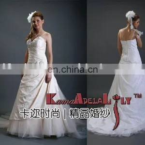 EB629 Spaghetti Strap Sakura Pleats Taffeta Material Wedding Dress V-collar Marriage Wedding Gown thumbnail-1