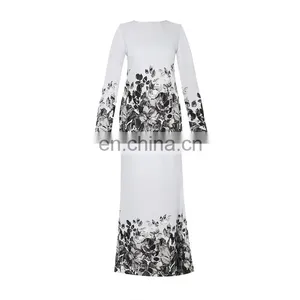White Print Islamic Dress Plus Size Women Baju Kurung thumbnail-4