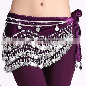 Y-2005 Indian 256 Silver Coins Performance Velvet Belly Dance Hip Scarf With Multy Color thumbnail-5