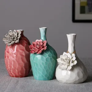Creative Unique European Style Green Red Ceramic Flower Vase Decor Art For Showroom Study Hotel thumbnail-1