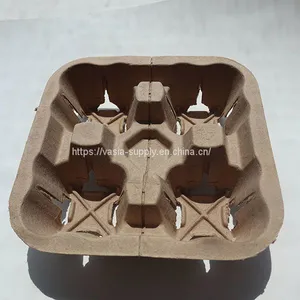 4 Cup Disposable Coffee Tray-Biodegradable and Compostable Cup Pulp Holder-Durable Drink Carrier for Hot or Cold Drinks-To Go Coffee Cup Holder for Food Delivery Service, Uber Eats thumbnail-4