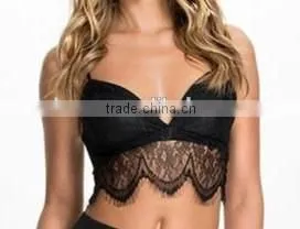 C67747A Europe Fashion Sexy Deep Black V-neck Lace Bralette for Young Lady thumbnail-1