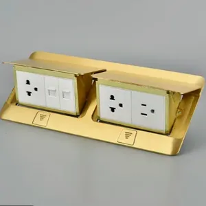 Double Row Flip up Power Electrical Floor Outlet Box Socket Combination thumbnail-2