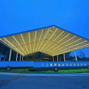 Motorized Retractable Fabric Canopy, Large Automatic Folding Outdoor Sky Roof With LED Light Strip for Park Scenic Spot thumbnail-1