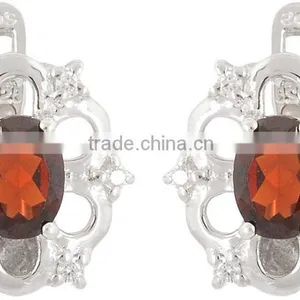 Oval Garnet Gemstone Ring Earring Set thumbnail-4