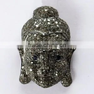 Lucky Buddha !! Blue Sapphire & Diamond 925 Sterling Silver Pendant, Silver Jewellery India thumbnail-6