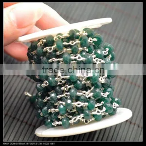 LFD-0017C ~ Wholesale Silver Plated Wire Wrapped Faceted Green Stone Chain Beaded Jewelry Making thumbnail-1
