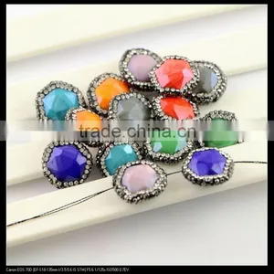 LFD-0090B Wholesale Faceted Stone Beads, Hexagon Shape,with Crystal Paved Loose Connector Beads For Jewelry Making thumbnail-1