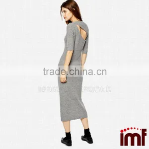 Stylish Round Neck Long Sleeve Cashmere Knitted Dress For Women thumbnail-2