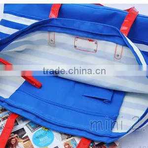 2016 New Designer Big Size High Quality Canvas Navy Blue Stripes Shoulder Bags Quality Choice thumbnail-6