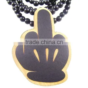 Men's Gestures Good Pendants Fashion Wood Hip Hop Rosary Chain Beads Necklaces thumbnail-1