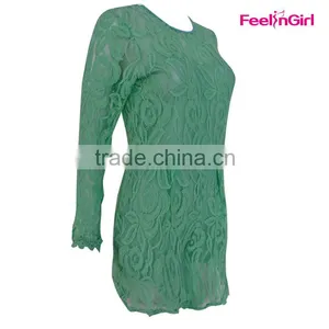 Small MOQ Mint Green Formal Lace Evening Patterns Dress thumbnail-4