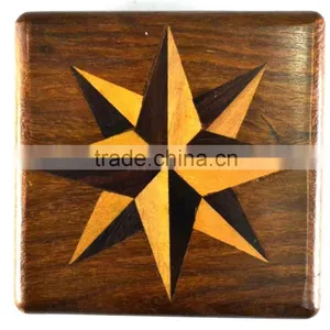 Antique Vintage Solid Brass Gift Compass With Wooden Box 13522 thumbnail-4