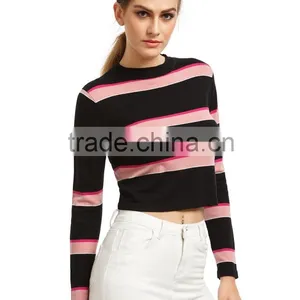 Chinese Clothing Manufacturers 2016 Fall and Winter Cropped Stripe Short Knitted Sweater Designs for Women thumbnail-5