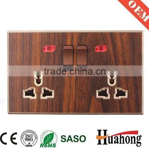 Double 13A Multi Function Grain of Wood Wall Socket With Switch thumbnail-1