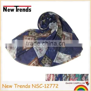 Fashion Magic Cube Printing Cotton Scarf for Girls thumbnail-1