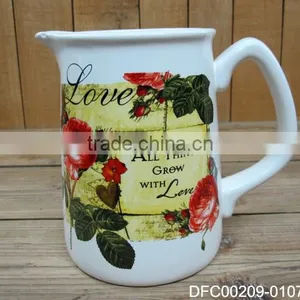 New Love Rose Decal Design Ceramic Pitcher Wholesale thumbnail-1