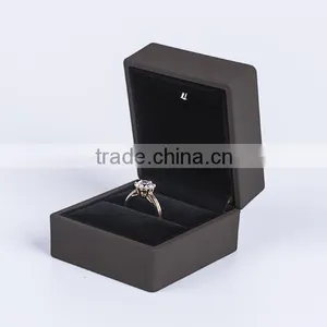 Luxury Stock Brown Led Light Jewelry Ring Box for Proposal thumbnail-1