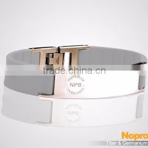 Noproblem P071 FDA Tourmaline Germanium Stainless Steel Energy Sports Fashion Magnetic Charm Silicone Bracelet thumbnail-2