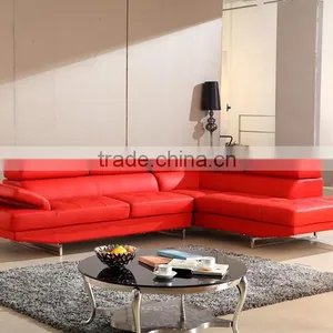 Leisure Red Leather Sofa Set With Movable Headrest thumbnail-1