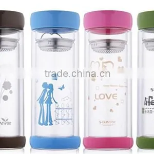 Double Insulated Glass Cup With Lid thumbnail-1