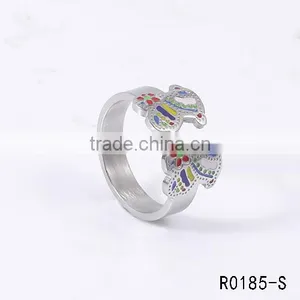 2016 New Arrival Fashion Silver 3161 Stainless Steel Colorful Lovely Bear Finger Ring thumbnail-1