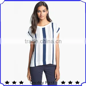 China Guangzhou Manufacturer Best Price Supplier Summer Stripe Designer Women Tops Chiffon T-shirts for Women thumbnail-1
