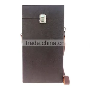 Wholesale Custom High-grade Leather 2 Bottles of Champagne Wine Box, Brown Gift Box thumbnail-2