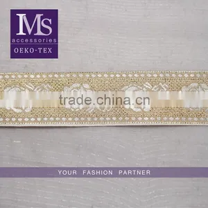 Newest Design 4.5 cm Width Ethnic Embroidery Gold Lace Trim for Garment thumbnail-1