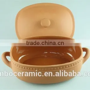 Ceramic Rectangular Terracotta Clay Pots Turren With Lid, Soup Pot Serv Dish 5.5 L Capacity thumbnail-3