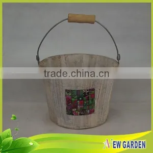 French Style Decorative Big Elegant Delicate Round Rustic Wood Flower Pot thumbnail-3