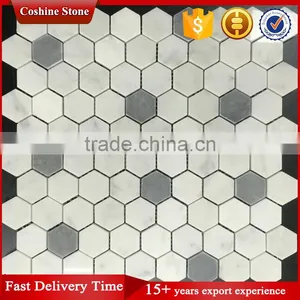 Popular Hexagon Grey White Carrara Marble Stone Mosaic thumbnail-1