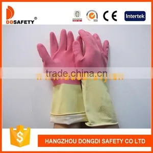 DDSAFETY Hot Sale Pink Latex Household Gloves Double Color Flock Liner Or Unlined Gloves thumbnail-1