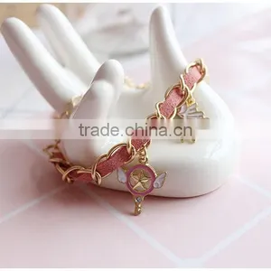 Enamel Magic Charms Bracelet Gold Chain and Suede Leather Handwoven Bracelet Lovely Charms Bracelet thumbnail-4