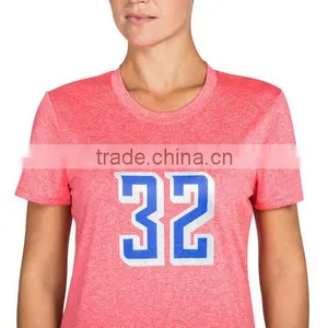 Basketball-Jersey-Design-2017 Women V Neck Short Sleeves Lightweight Soft Fabric 150g Cotton Spandex Basketball T-shirt thumbnail-2