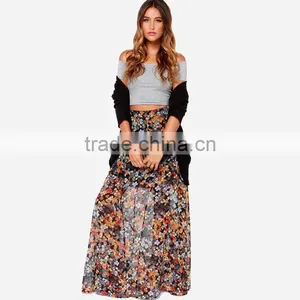 2015 New Fashion Design Women Floral Printed Maxi Skirt, Latest Long Skirt Design thumbnail-1