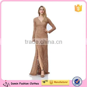 Sexy Women V-neck Cutout Back Side Split Slim Lace Maxi Dress Wholesale thumbnail-1