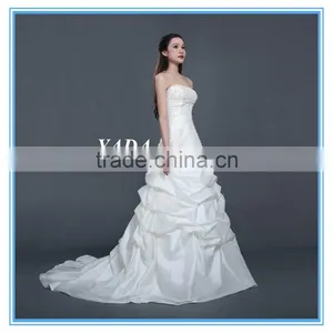 Taffeta Off Shoulder Ruched A Line Floor Length Beaded Mermaid Wedding Dress thumbnail-2