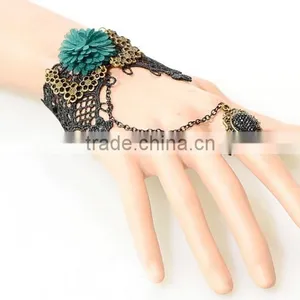 Chiffon Lace Macrame Bracelet With Ring Set Flower Charm Diamond Jewelry Set for Women thumbnail-2