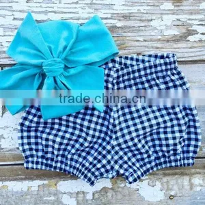 Red Gingham Cute Bloomer With Navy Bowknot Headband Set New Born Baby Clothes Set thumbnail-2