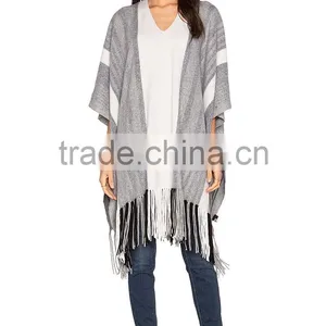 Wholesale Winter Tassel Women Cashmere Knitted Poncho thumbnail-1