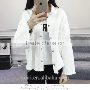 2017 Spring Autumn White Denim Jacket Women Basic Coats Printed Long Sleeve Casual Loose Woman Jeans Jackets Plus Size O Nzwt-89 thumbnail-6