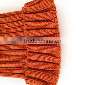 Myfur Orange Warm Ribbed Knit Hat With Natural Raccoon Fur Ball Top thumbnail-5