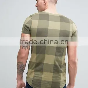 Longline T-Shirt With Curved Hem In Check Print thumbnail-2