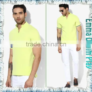 2017 Yellow Mens Contrast Trimming Slit Collar T-shirts thumbnail-4