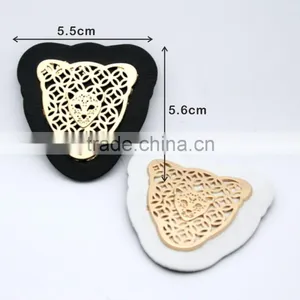 Black/white PU Leather Label With Gold Metal Alloy Logo Clothing Label for Jeans/jacket PLB-018 thumbnail-1