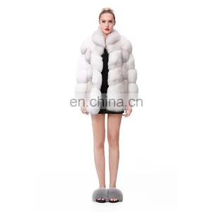 Finland Whole Skin Blue Fox Fur Overcoat Jacket Women Genuine Fur Coat Cross Fox Fur Coat thumbnail-1