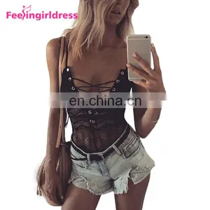 Sexy Transparent Bodysuit Women Crotchless Transparent Sexy Pink Lace Bodysuit thumbnail-3