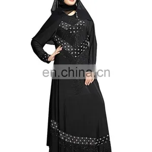 Women's New Casual Daily Wear Embroidery Abaya Burkha With Embosed Velvet Work And Chiffon Dupatta thumbnail-1