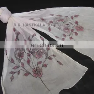 Pure Silk Chiffon Embroidered Scarf thumbnail-1